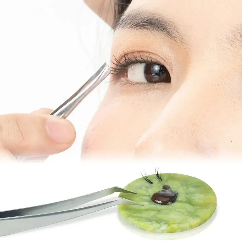 Wholesale Glue Pallet Eyelash Extensions Jade Stone Pink/ Green Durable False Eye Lashes Glue Pad Stand Holder Makeup Tools