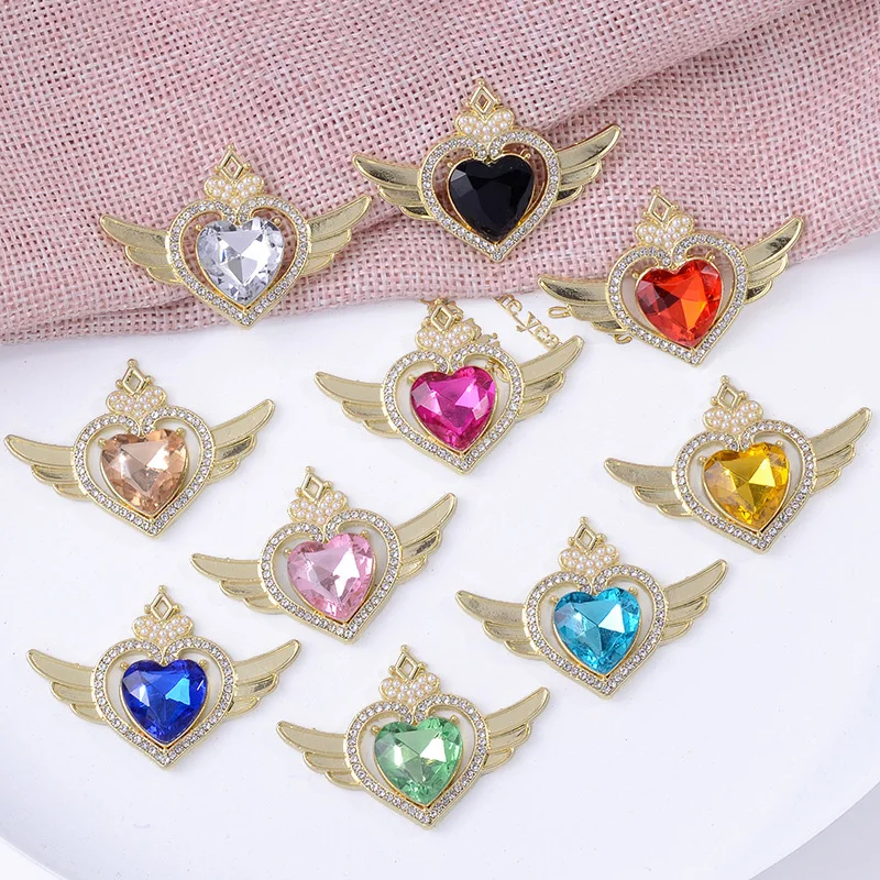 

Newe 30*43mm 5Pcs Crystal Peach Heart Rhinestone diy Jewelry Accessories For Jewelry Making DIY Needlework Handmade Bows