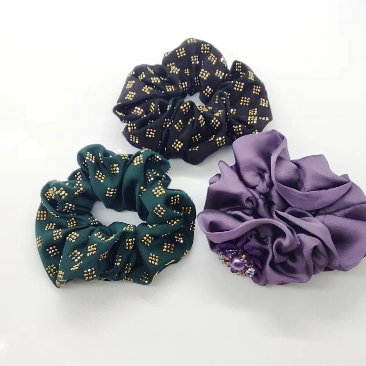 Scrunchie Satin Crystal Hair Tie  Rhinestone Large Intestine  Elastic  Rubber Band  Headdress  Elastic Hair Bands   Accessoires