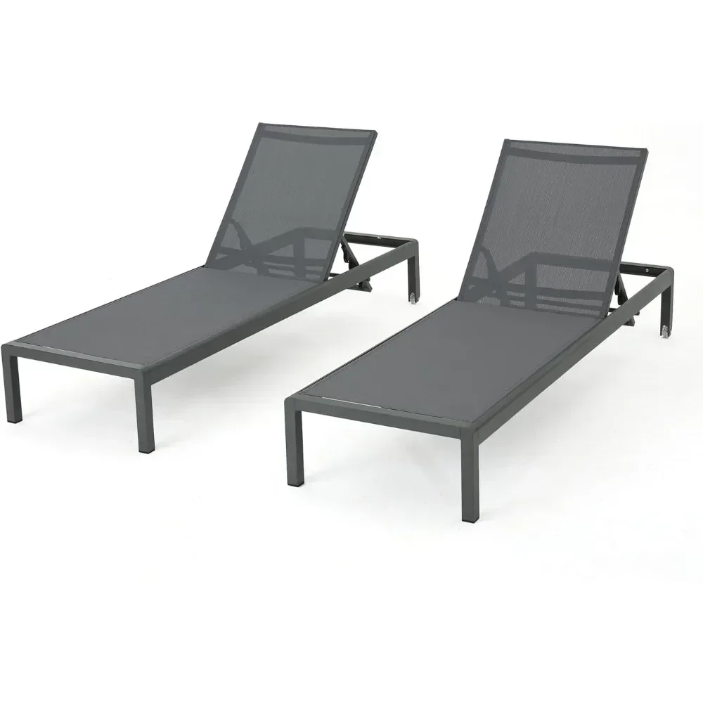 

Cape Coral Outdoor Aluminum Chaise Lounges With Mesh Seat Relaxing Chair 2-Pcs Set Recliner Freight Free