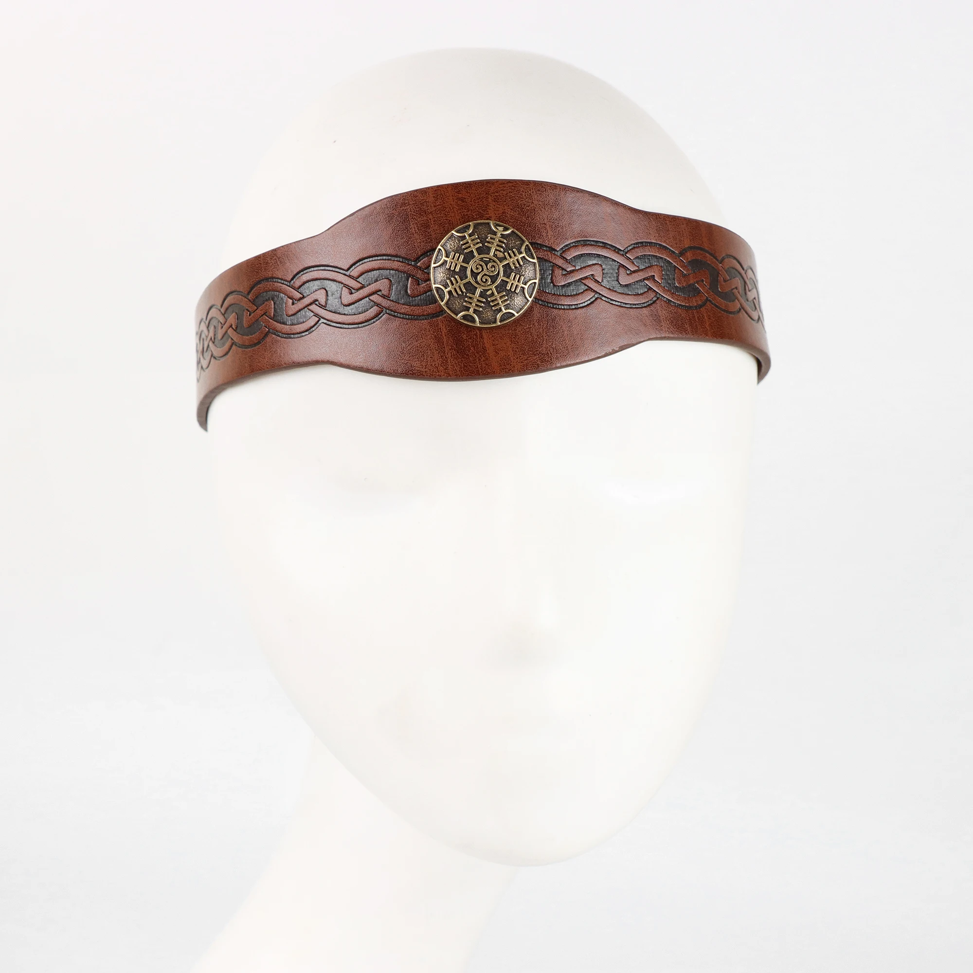 1PCS Medieval Embossed Faux Leather Headband Retro Renaissance Adjustable Headband Cosplay Costume Accessory