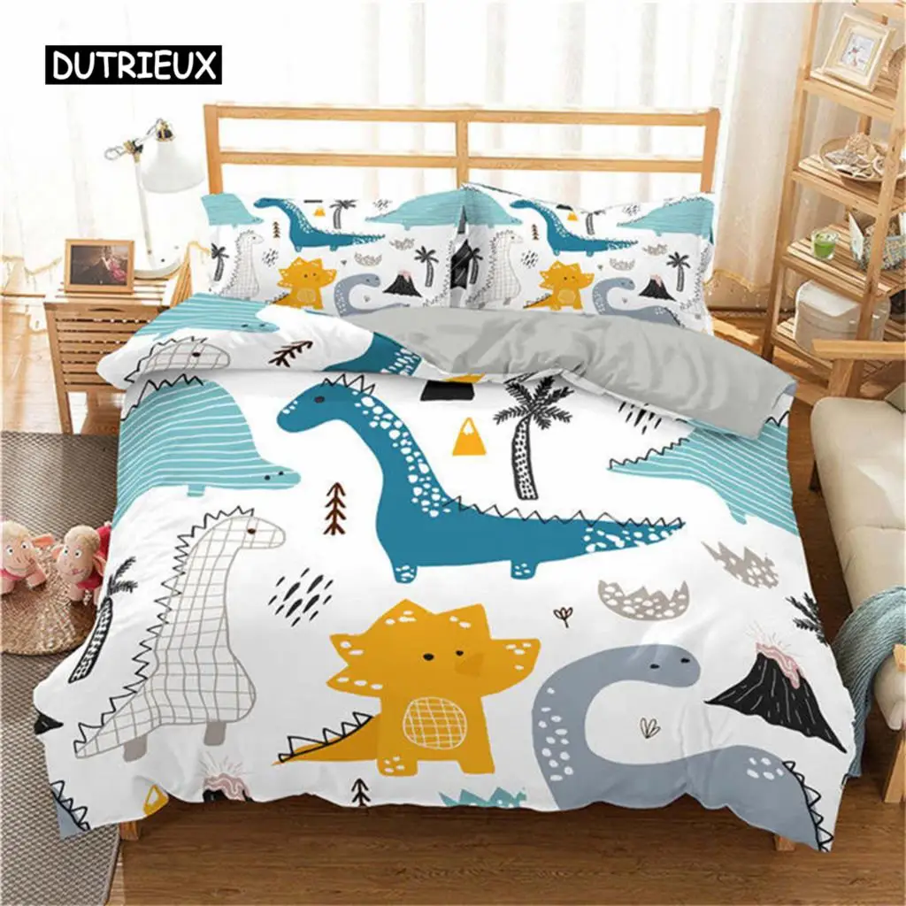 

3d Dinosaur Family Bedding Set For Kids Cartoon Printed Bed Cover Single Boys Duvet Cover Set Single Size Bedclothes