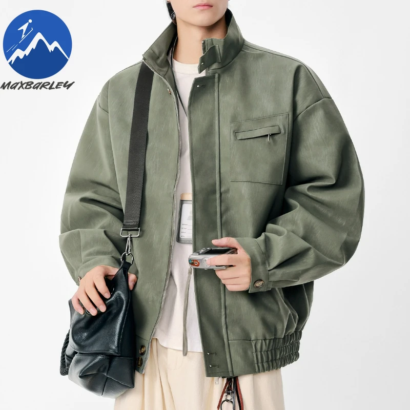 Maxbarley Men Leather Jacket High Quality Design Riding  Leisure Pocket Lapel PU Coat Male Thin Leather Clothing Motorcycle Coat