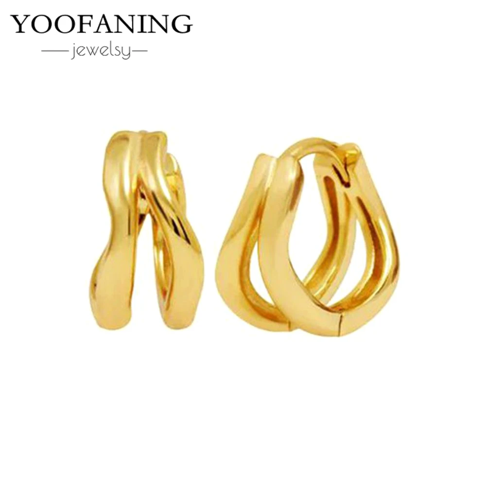 925 Sterling Silver Ear Needle Classic Fashion Geometric Twisted Gold Hoop Shape Women's Earrings Jewelry Party Wedding Gift