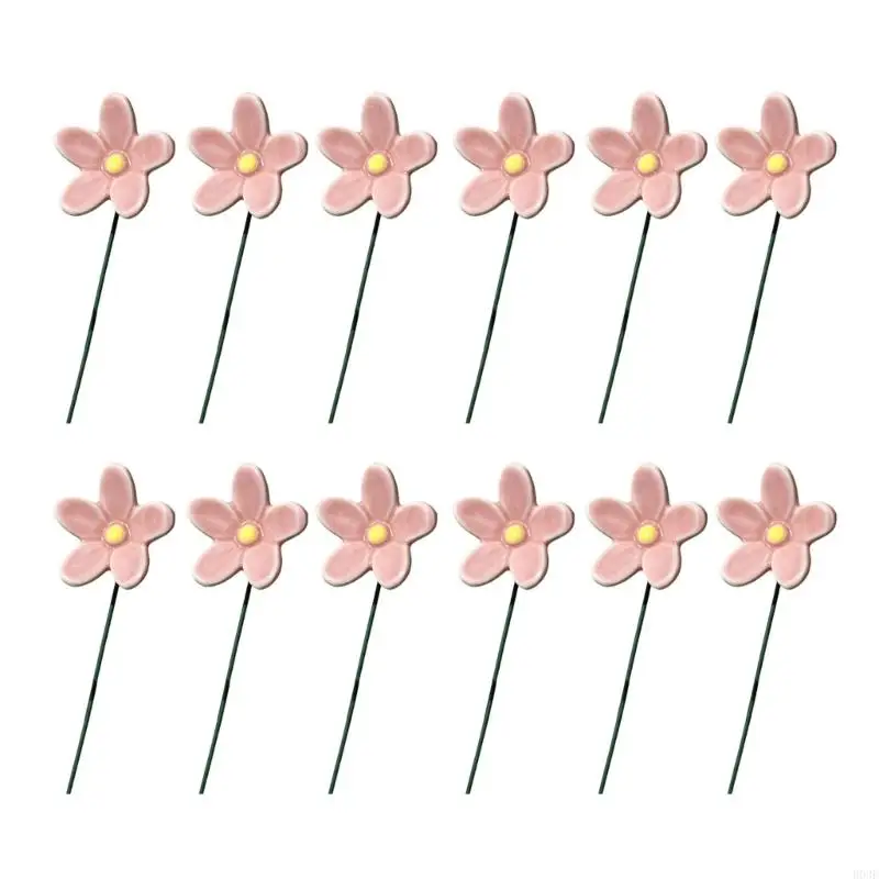 Ceramic Flower Water Dish Stake Handmade Garden Outdoor Accent, Shallow Bowl for Flower Pots, 14.6 In, 12 Piece Set B03E