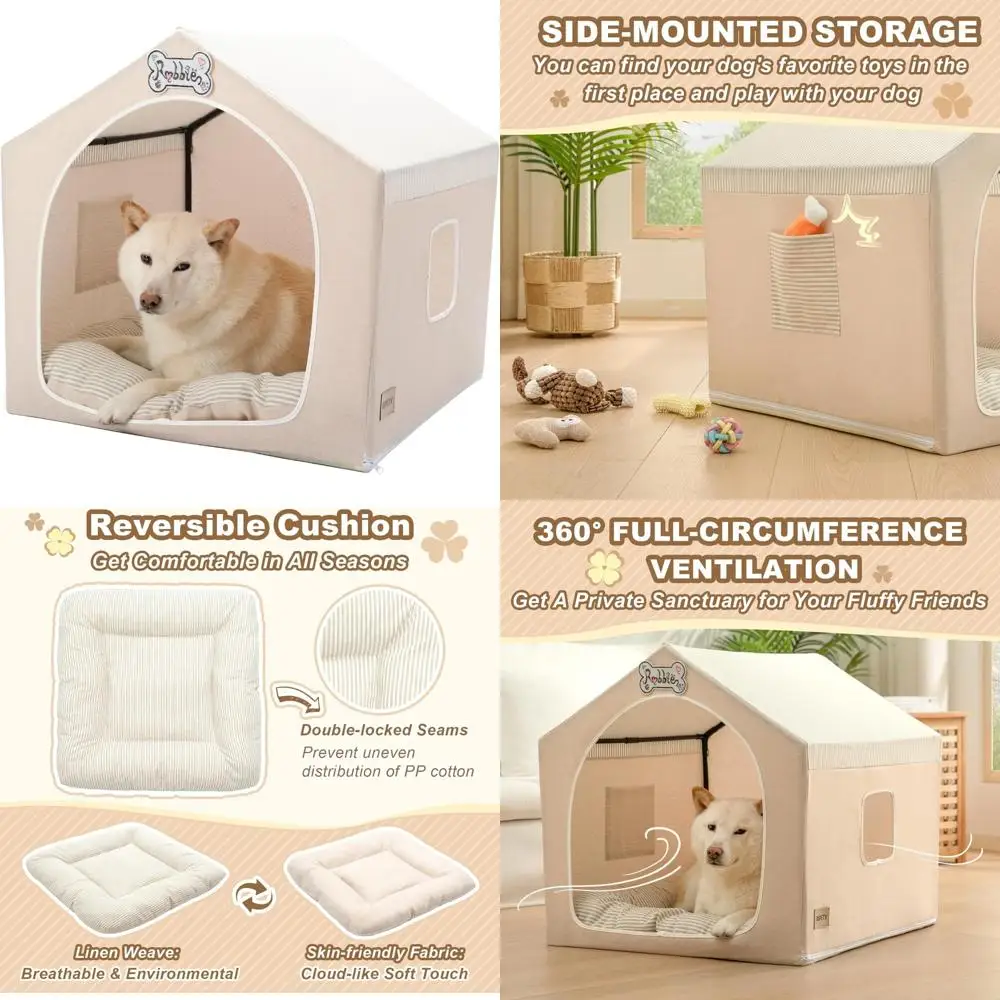 

Indoor Dog House with Frame, Cute Tent Bed Cover Cave, Breathable, Washable, Foldable, Suitable for 2 Dogs, Ideal Pet Shelter