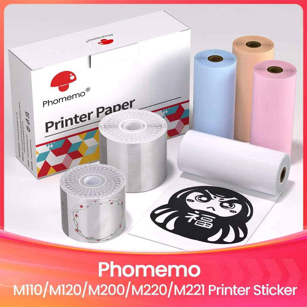 Phomemo-Etiquetas térmicas auto-adesivas, Papel redondo transparente, Etiquetas térmicas pegajosas, Papel de impressora para M200 M221, M110
