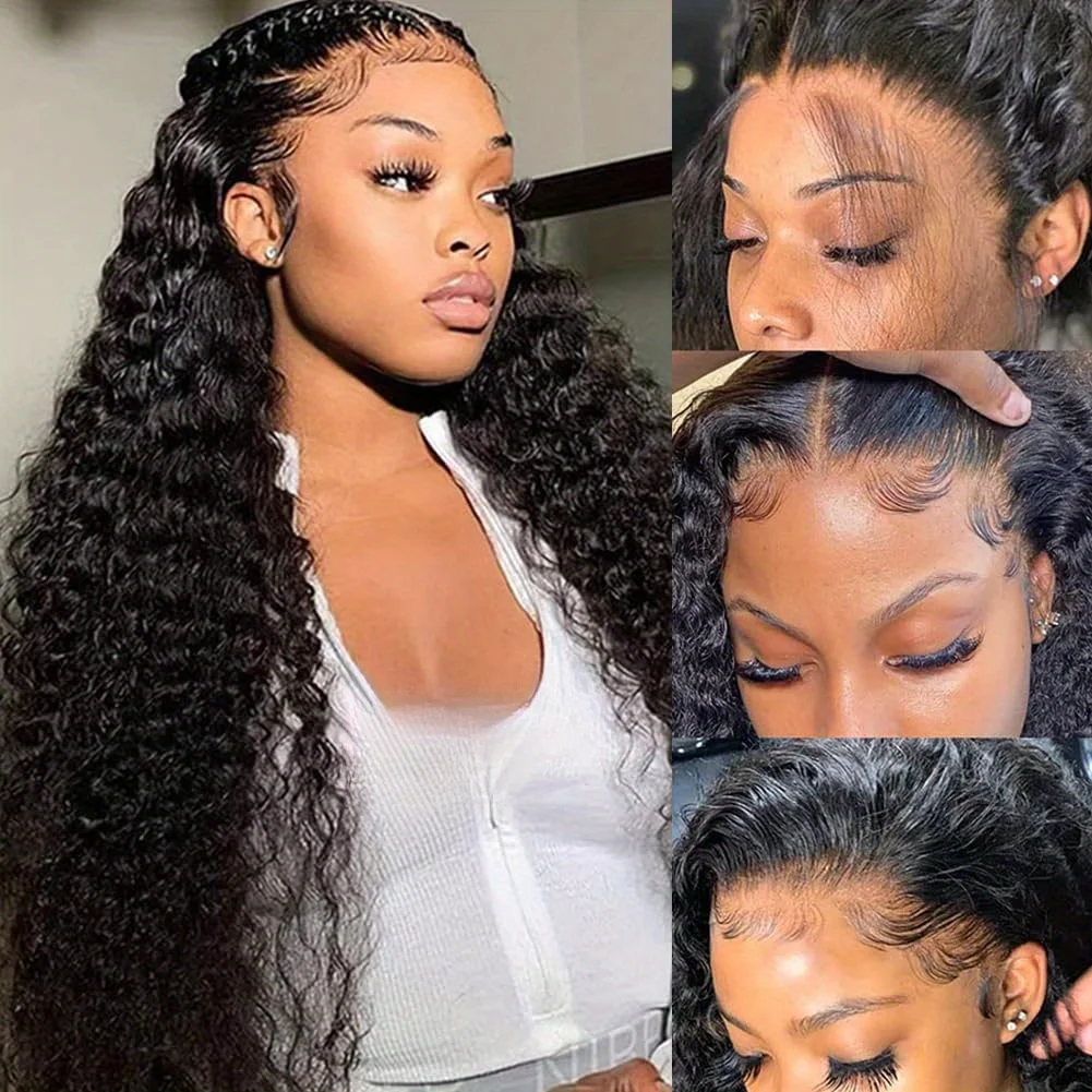 250%高密度ディープウェーブレースフロントウィッグ透明13x4 HDレースフロント人毛ウィッグ巻き毛人毛レースフロントウィッグ