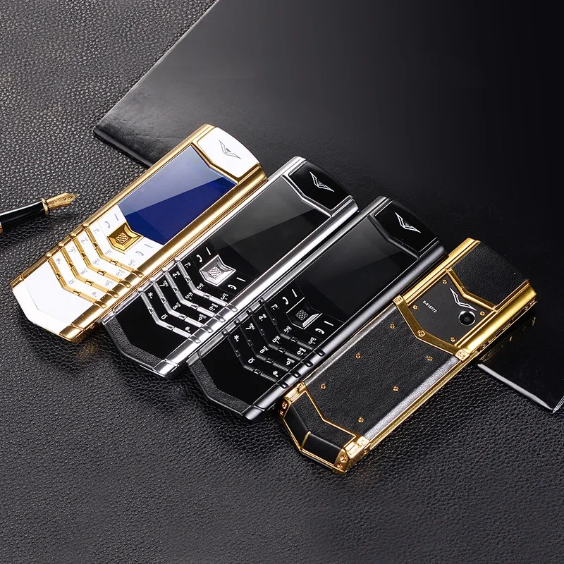 هاتف عمل فاخر مصنوع يدويًا من الجلد المعدني بالكامل، هاتف محمول كلاسيكي كبير بشريحتين يفتح الهاتف المحمول لكبار السن