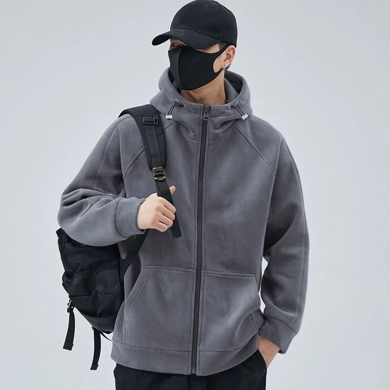 

Men's Warm Fleece Jacket Autumn Winter Thickened Hooded Zip Up Sweatshirt Soft Plush Pullover for Spring Fall