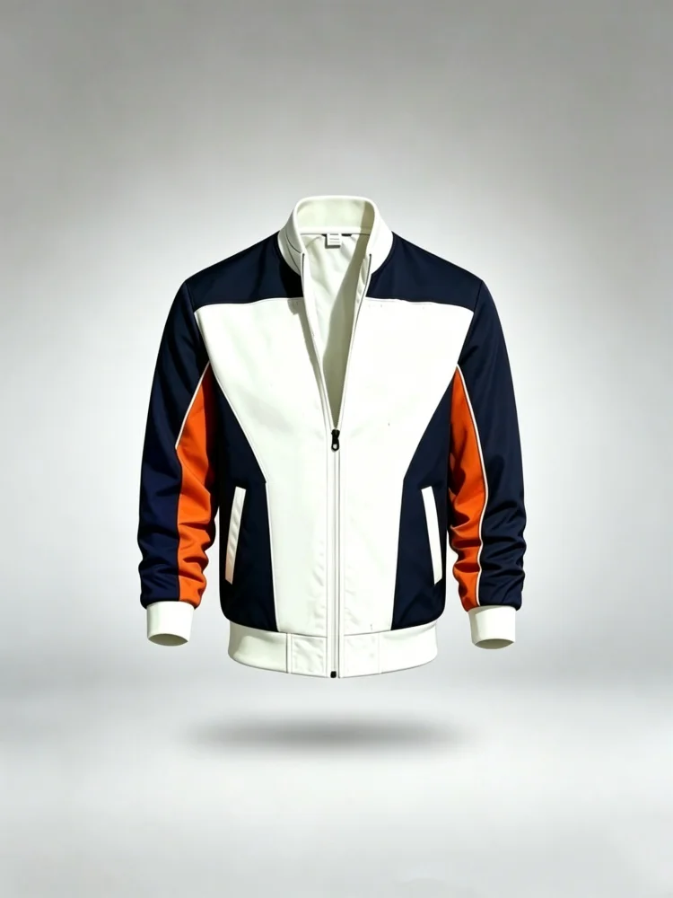 Men Slim Stand Collar Zip Bomber Jacket With Pockets Color Block Contrast Casual Sport Coat