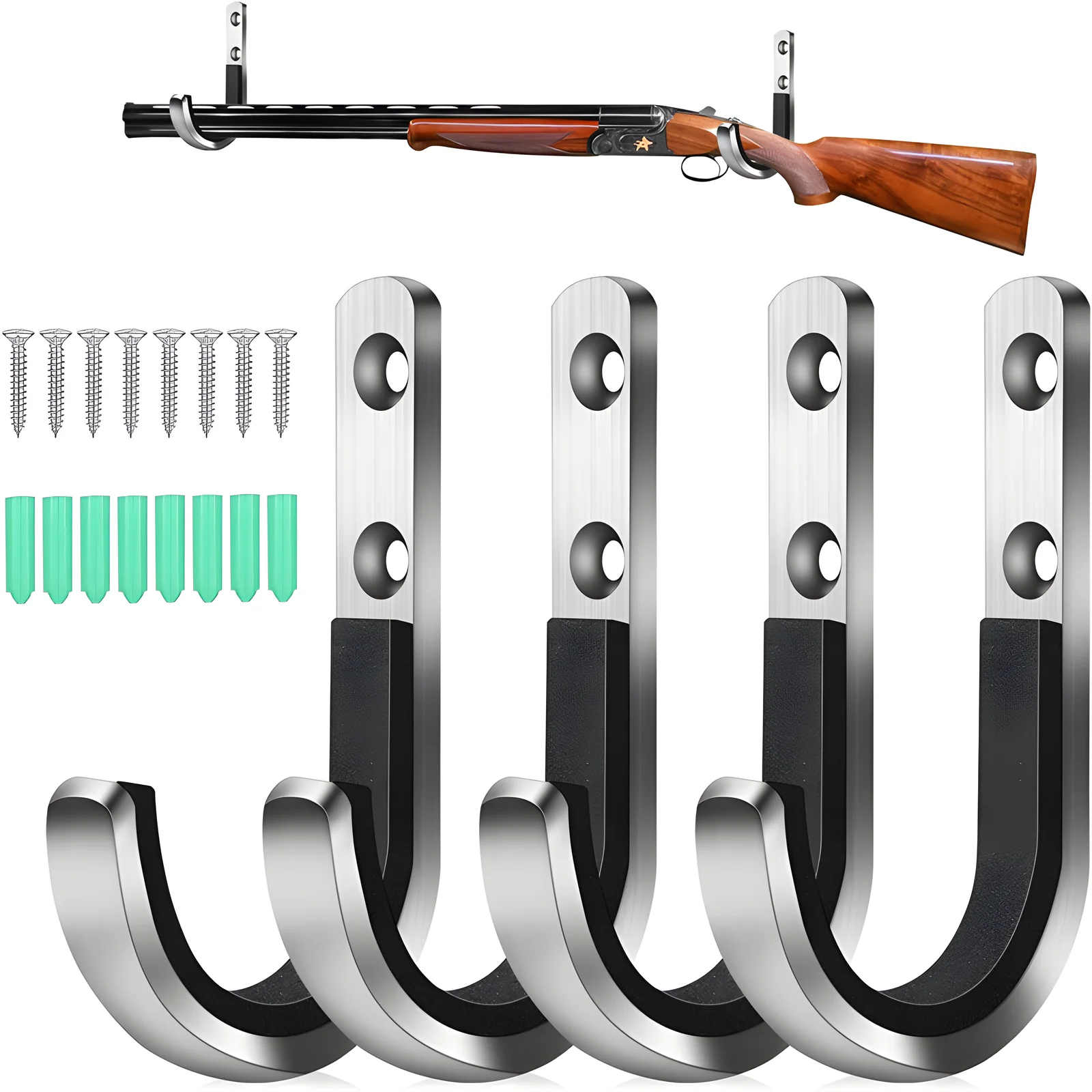 

4Pcs Rifles Shotgun Hooks Heavy-Duty Stainless Steel Gun Hook Wall Mount Air Rifle Storage Rack for Rifle Shotgun Bow & Arrow