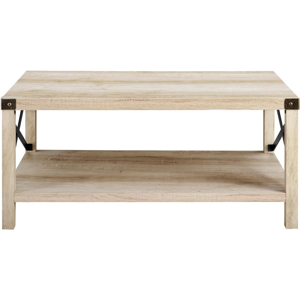 Mesa de centro Sedalia Modern Farmhouse Metal X, 40 polegadas, carvalho branco