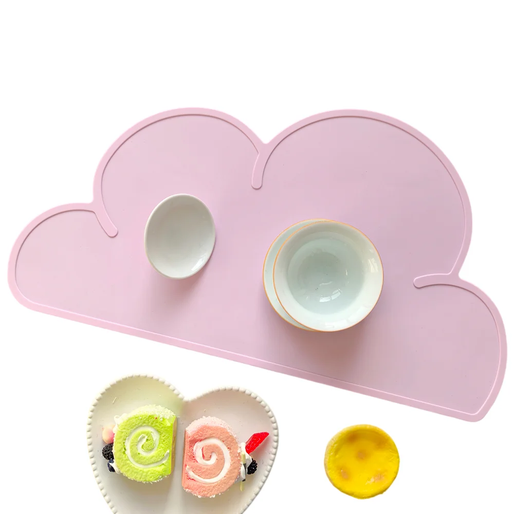 Silicone pet feeding cloud mat, dog and cat meal mat with raised edges, anti slip and waterproof pet bowl mat, pet food tray