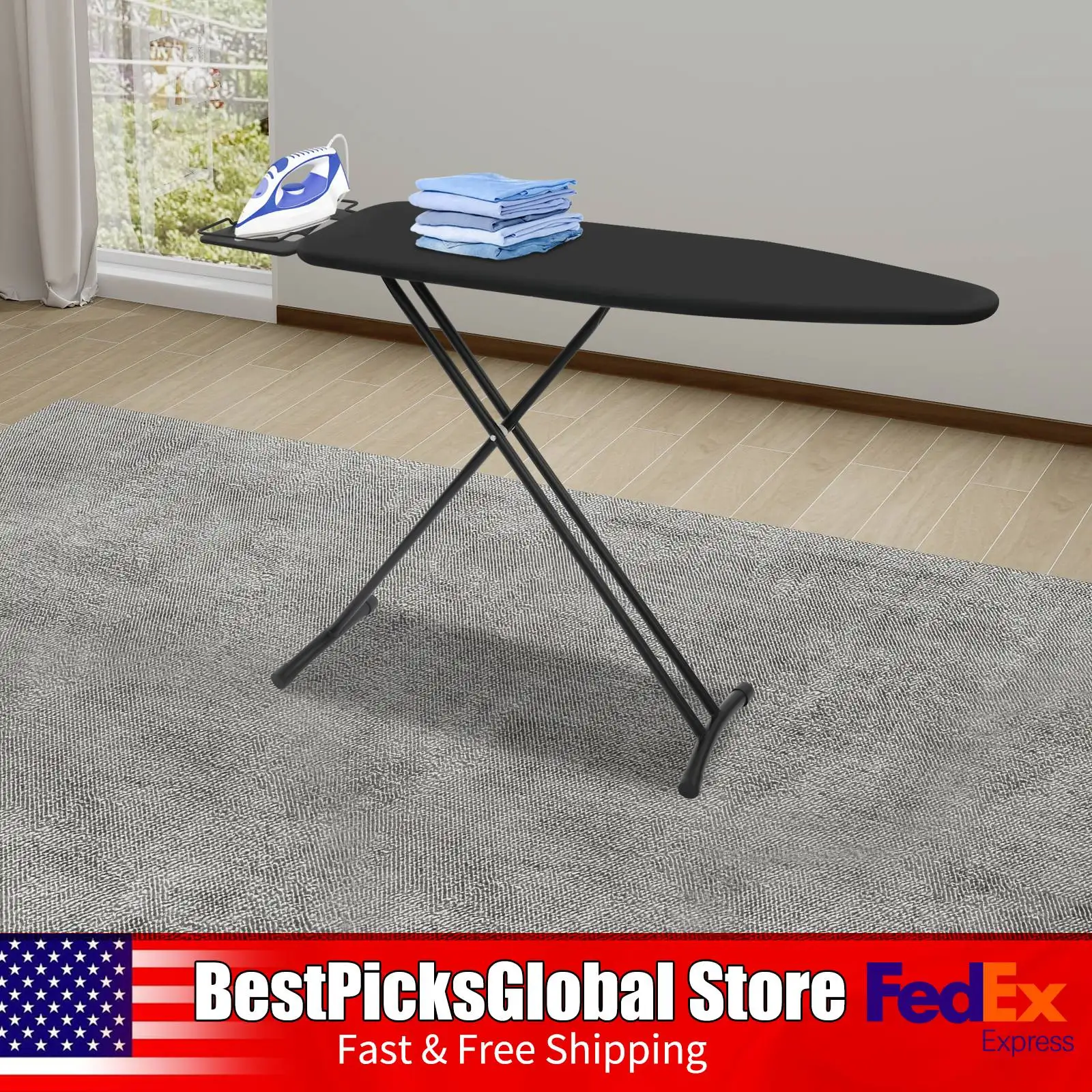 

43.3 X 13in Ironing Board with Polyester Fabric Cover Height Adjustable Folding Ironing Board for Laundry Rooms Black