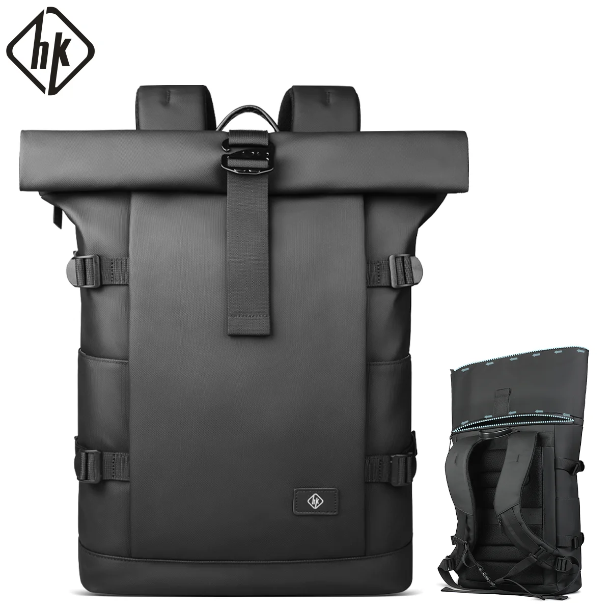 HK Roll-top Travel Backpack Expandable Business Backpack for Men 15.6 Inch Laptop Bag Casual Commute Daypack Computer Men's Bag