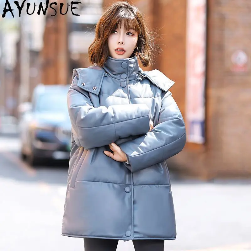 

AYUNSUE Genuine Sheepskin Genuine Leather Jacket Women Warm Winter Down Coat Mid-length Coats Woman Clothing Loose Fit 2026