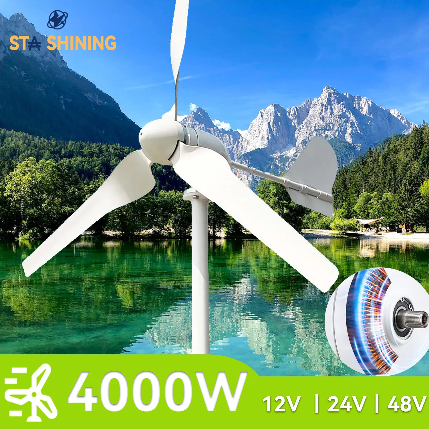 

【Higher-Output】Horizontal Wind Turbine Generator 4000W Windmill w/MPPT Charger/Hybrid Solar Wind Power System, Home Use 3 Blades