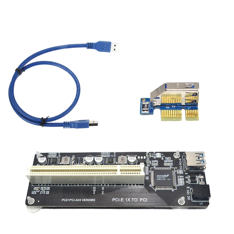 PCIE PCI-E PCI Express X1 to PCI Riser Card Bus Card High Efficiency Adapter Converter USB 3.0 Cable for Desktop PC ASM1083 Chip