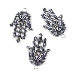 15pcs Charms Eye Hamsa Palm Fatima Hand Protection Antique Silver Color Pendants Making DIY Handmade Tibetan Findings