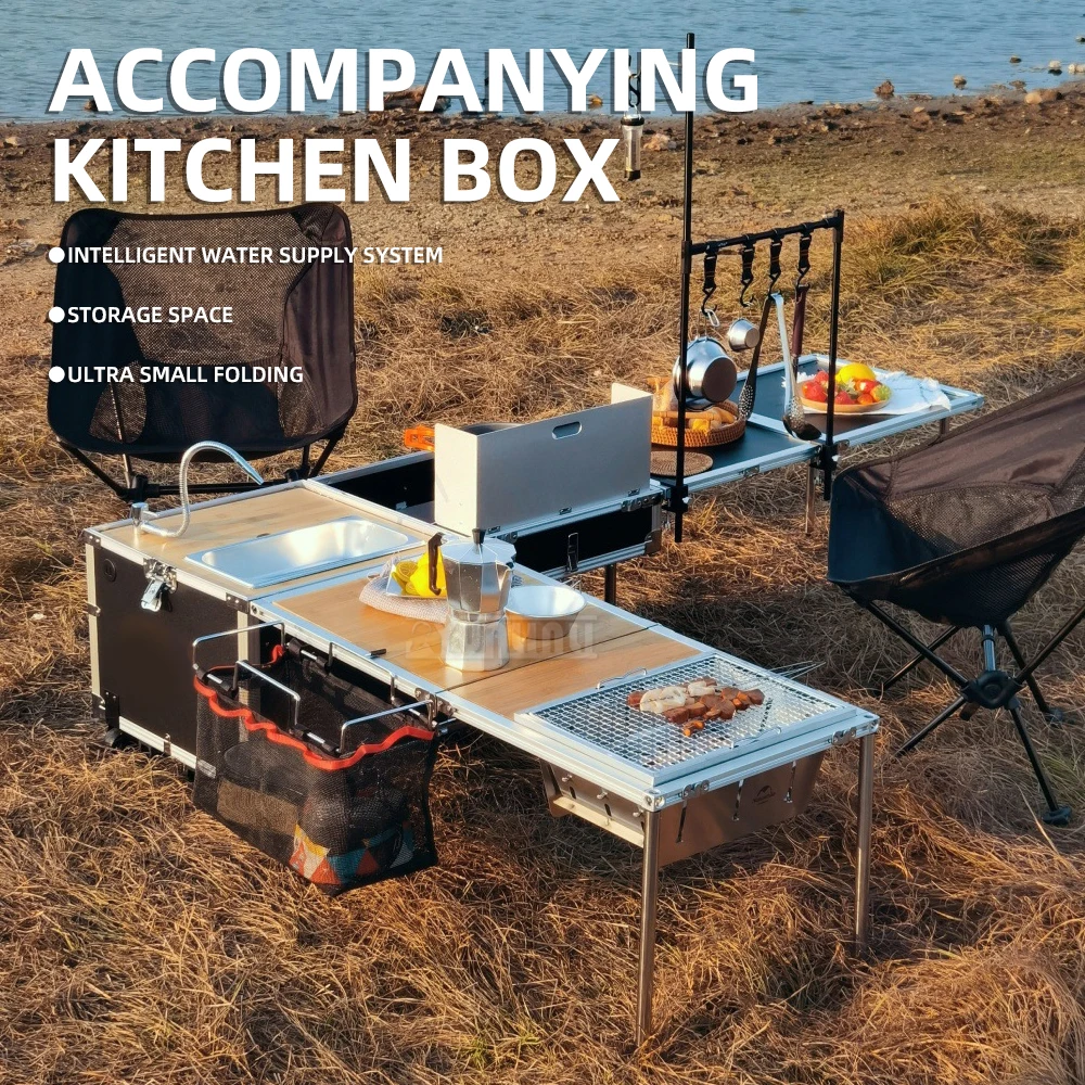 Outdoor movable kitchen Cooking box Storage box table Vehicle-mounted camping outdoor stove Folding table