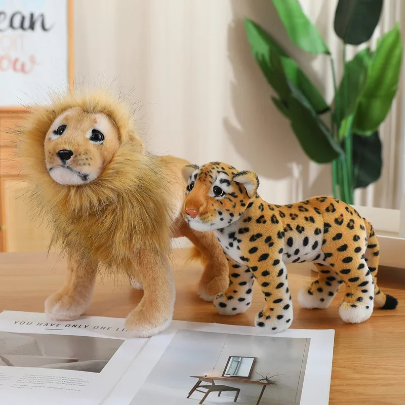 1pc Simulated Forest Animal Plush Toys Lifelike Standing Tiger Lepoard Lion Stuffed Doll Nice Home Decoration Gifts