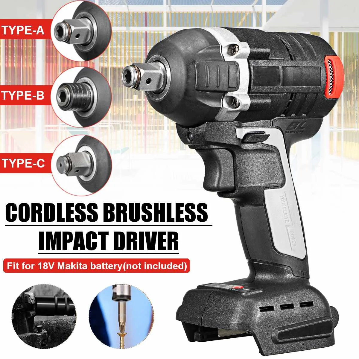 

18V 800N.m Cordless Brushless Impact Wrench Stepless Speed Change Switch Adapted To 18V Makitas battery