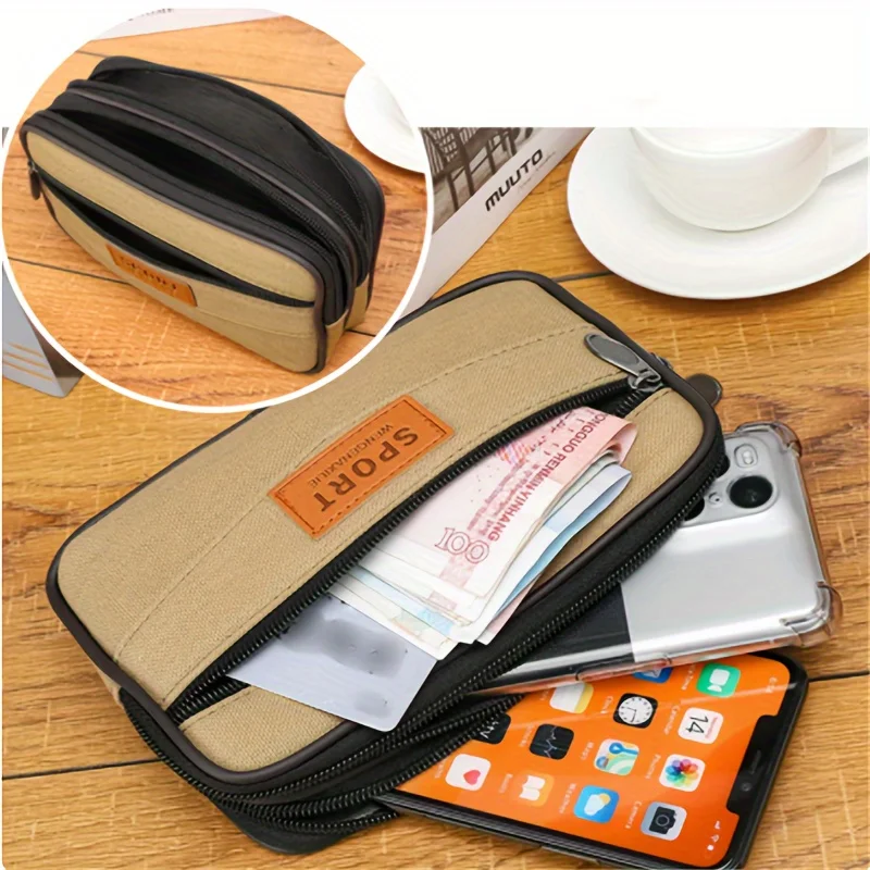 Multi Layer Men Phone Pouch Belt Waist Bag Fanny Pack Canvas Purse Small Pocket Design Belt Pouch Purse Bag for Phone