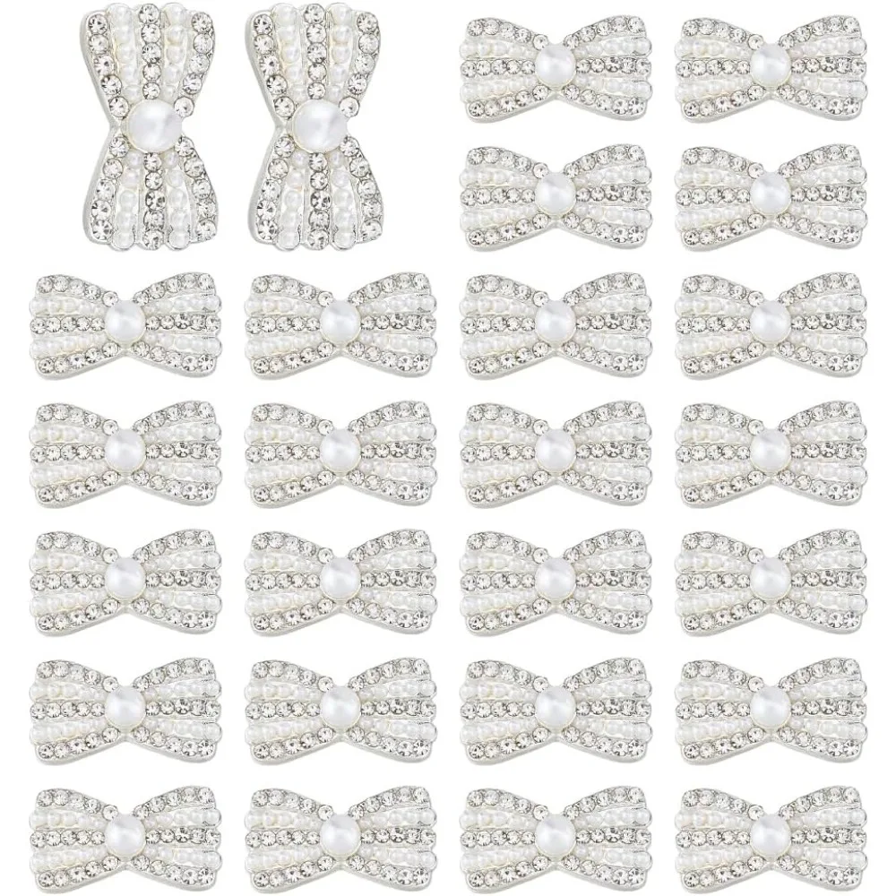 

30 шт., пуговицы с бантом и стразами, 12x21 мм, жемчужные пуговицы с бантом, элегантная пуговица из сплава с пластиковым искусственным жемчугом