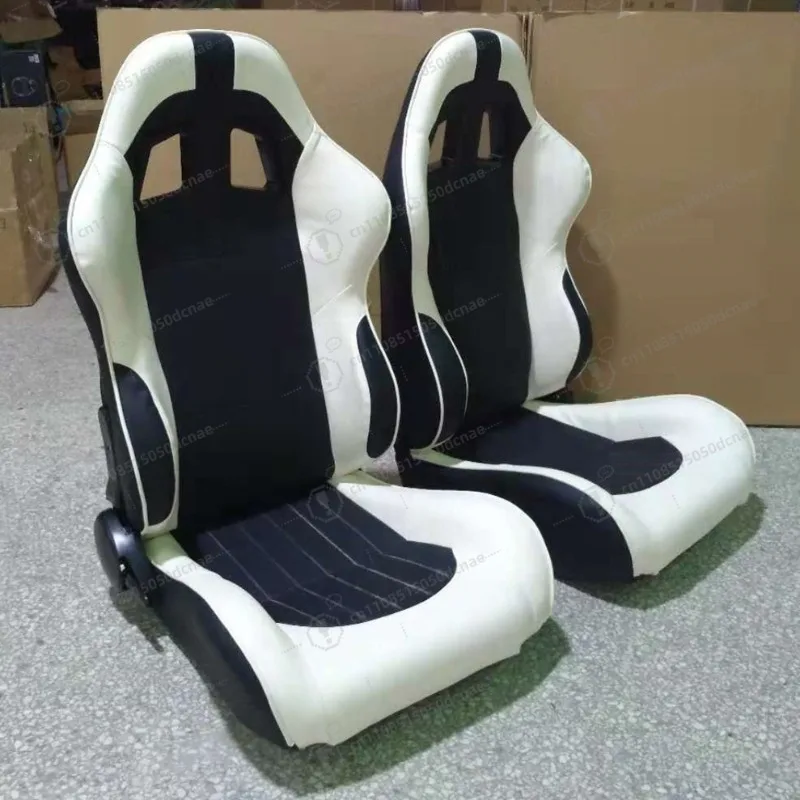 Modified Car Seat Dual Recliner Dual Slide Rail Racing Seat White PVC Black Red Universal