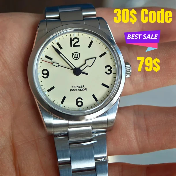 

Часы Watchdives WD1960S V2, 36,5 мм, кварцевые, с секундной стрелкой, винтажный стиль, сапфировое стекло, BGW9 Lume, водонепроницаемость 100 м, сталь