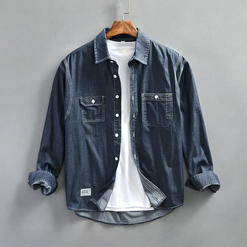 2024 New Men's Denim Shirt Spring Fall Street Casual Vintage Long Sleeve Jean Shirts Men Loose Tops Korean Fashion Mens Clothing