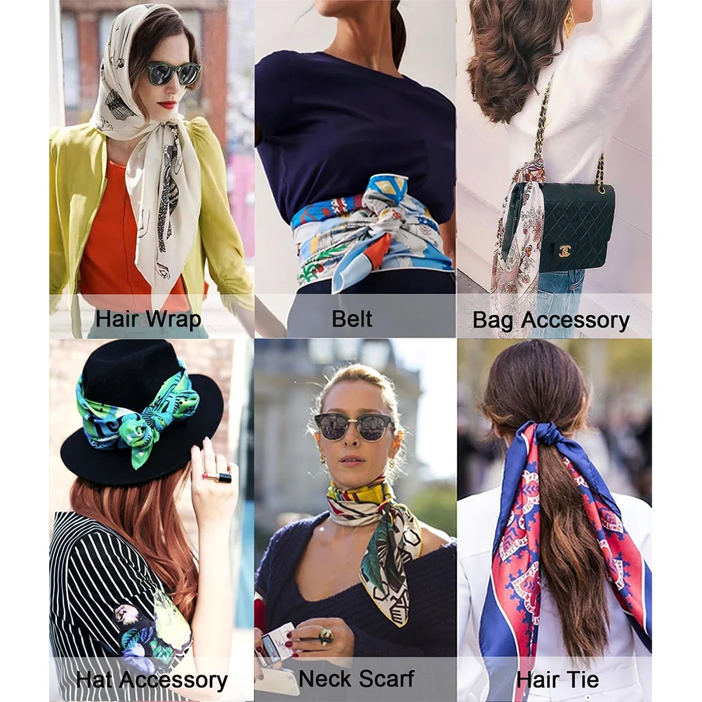 Fashion 53CM Silk Scarf Small Square Scarf Women\'s Versatile Decorative Hair Scarf Bandanas Ponytail Ties Headwear