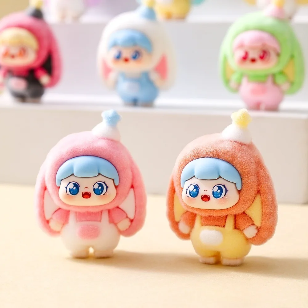 Random 1 Piece Flocked Mini Figure Ornament Cute Desk Ornament Kawaii Office Desktop Decor Micro Scene Accessory