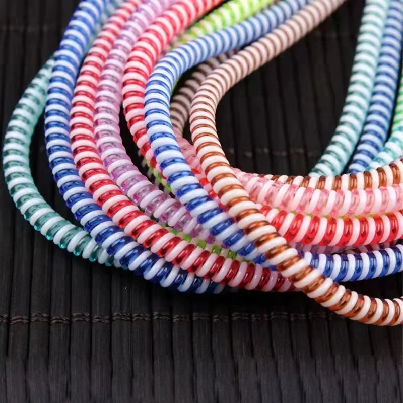 New 1.4M Laser Color TPU Soft Spiral USB Charging Cable Protector for iPhone Samsung Huawei Earphone Cord Line Protection view 4