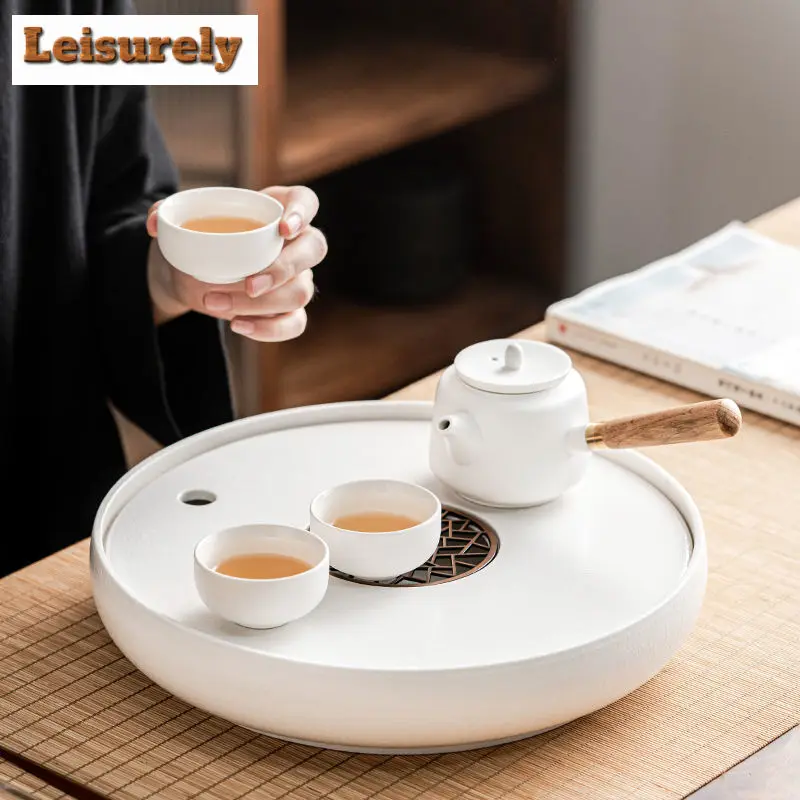 Chinese Ceramic Tea Tray Household Round Water Storage Type High Grade Set Living Room Trays Decorative