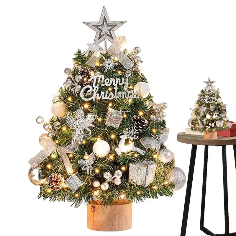 

Tabletop Christmas Tree Small Tree With Star Topper String Lights And Ornaments 17.7 Inch Green Tree For Table Desk Home