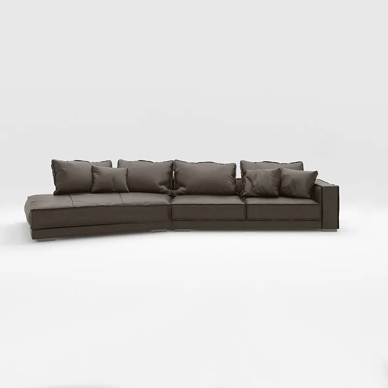 Italian Minimalist Leather Sofa Modern Minimalist Living Room Nordic Light Luxury Style Special-shaped Corner Leather Art Sofa