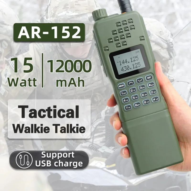 Baofeng 강력한 워키토키 AR-152 군사 전술 듀얼 밴드 UHF/VHF 양방향 라디오, 12000mAh AN /PRC-152 트랜시버, 15W