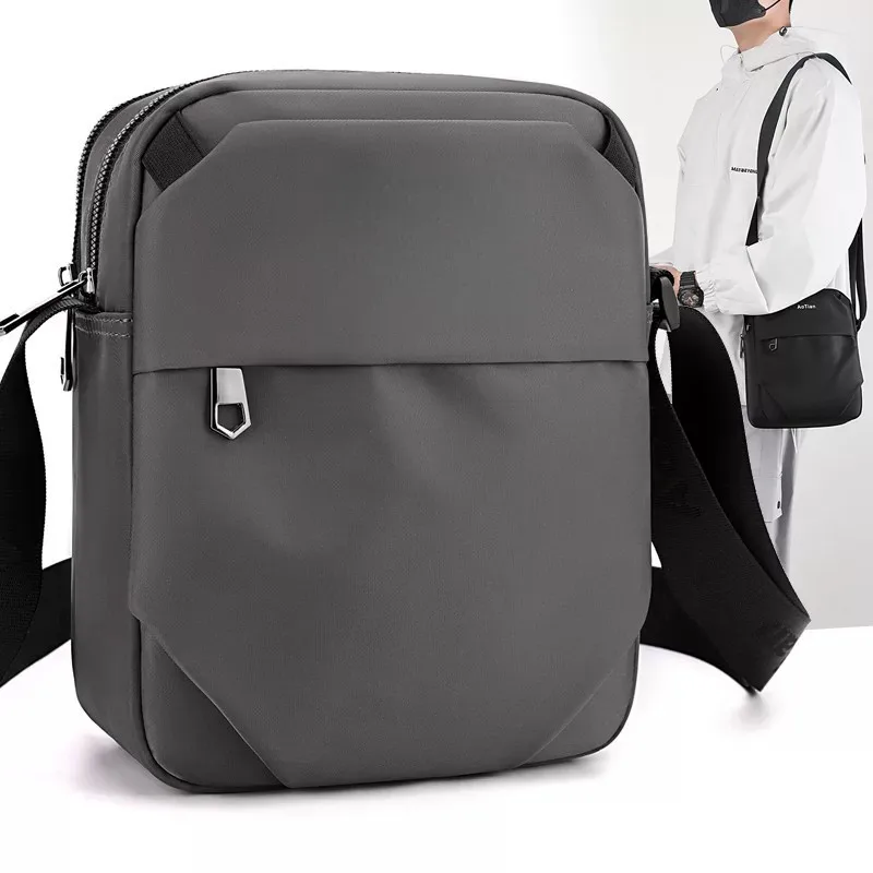

Men's Large Capacity Multi-layer Oxford Cloth Crossbody Bag Portable Commuter Single Shoulder Bag Casual Style Black