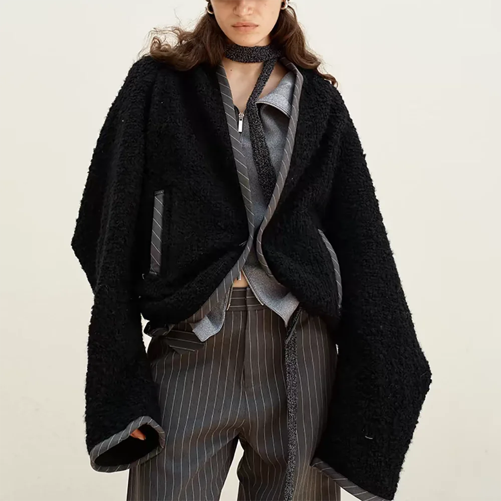 Wool Blend Women's Jacket Y2k Three-dimensional Cropped Drop Shoulder Loose Tweed Jacket Top Early Spring 2025 New