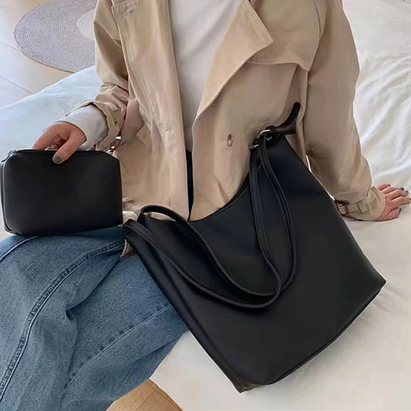 

Ladies' tote bag, large capacity shopping bag, single shoulder bag with high-grade PU material bucket bag
