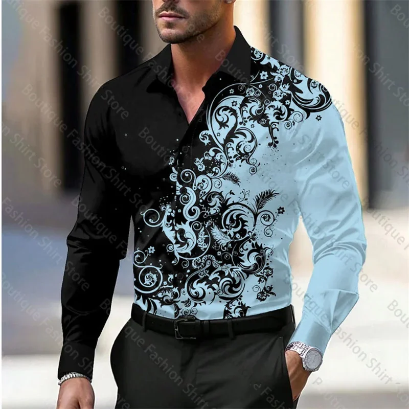 Flower business casual men\'s shirt official shirt butt shirt party daily spring summer lapel long sleeve top 11 color