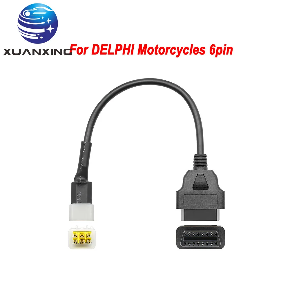 

6 Pin To 16 Pin Adapter Cable OBD2 Engine Fault Diagnosis and Detector Connector Cable Fits for Delphi Motorcycle Motorrad