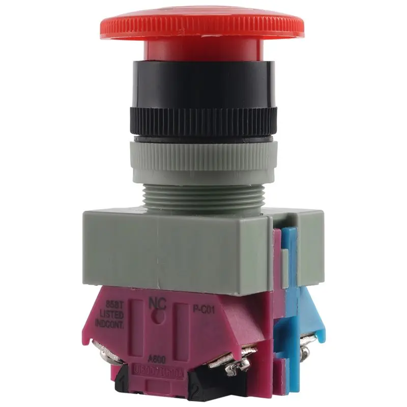 A49T AC 600V 10A Red Mushroom Emergency Stop Push Button Switch 22mm NO NC