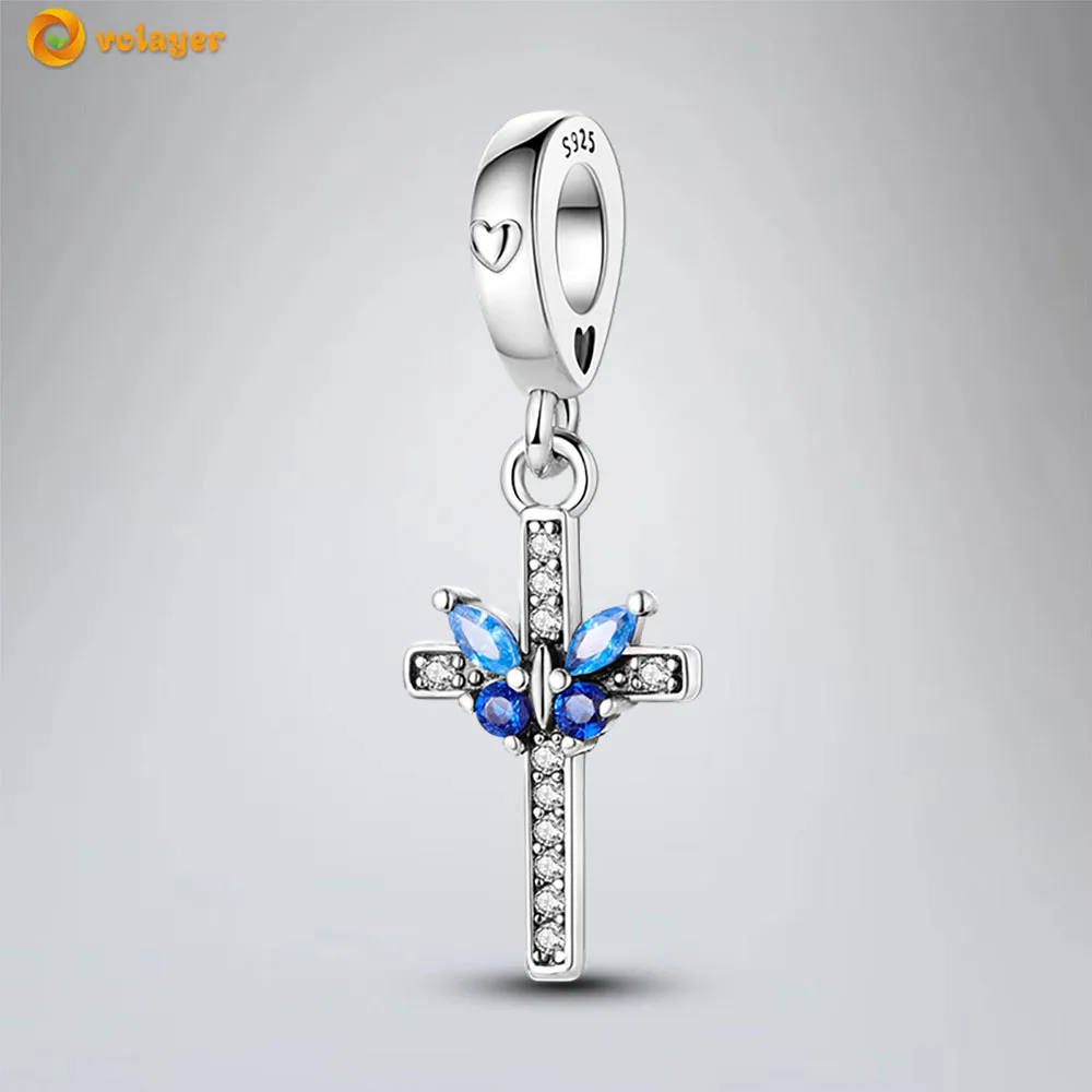 

Volayer 925 Sterling Silver Beads Pave Cross Butterfly Dangle Charm fit Original Pandora Bracelets for Women DIY Jewelry Making