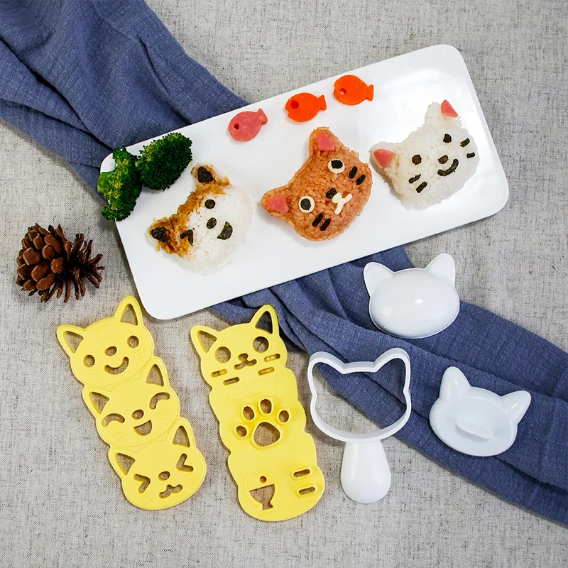 1Set Smiling Face Cat Rice Vegetable Roll Sushi Mould Creative Sandwich Vegetable Roll Tool Christmas Tree Halloween Party Mould