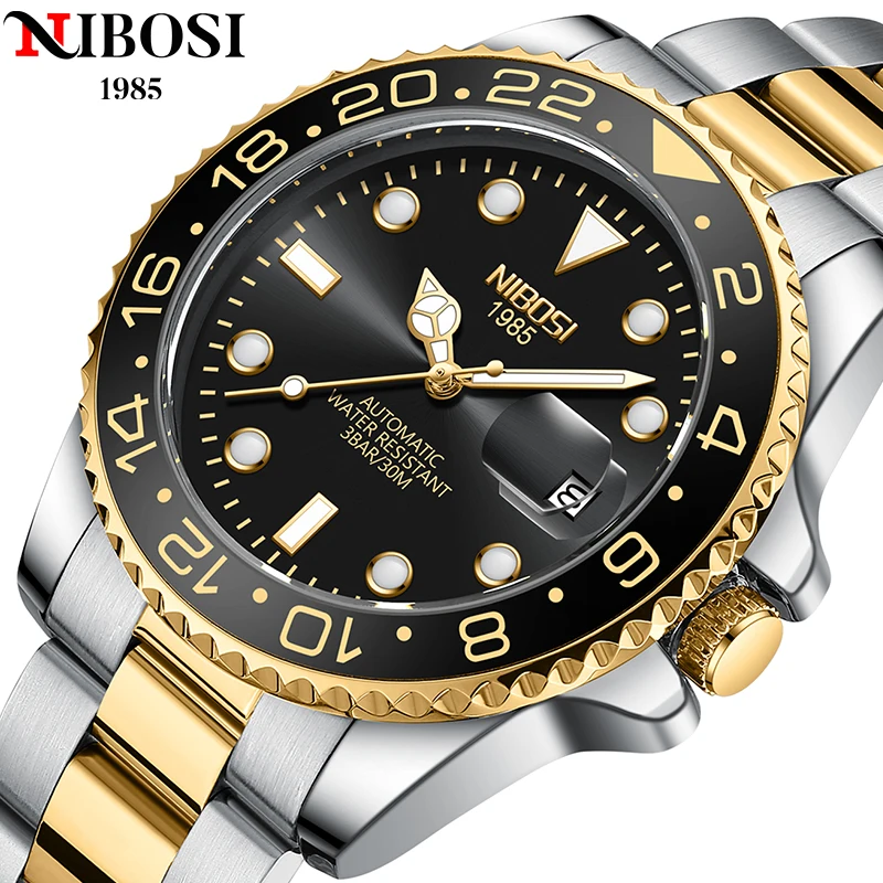 

NIBOSI New Fashion Luxury Men's Wristwatch Stainless Steel Automatic Mechanical Watch Top Brand Men's Waterproof Date Clock