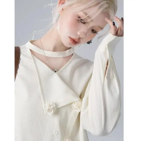 

Рубашки с длинным рукавом, женские шифоновые топы на пуговицах, рукава-фонарики, милые, женские, ретро, во французском стиле, консервативный, молодежный, минималистичный