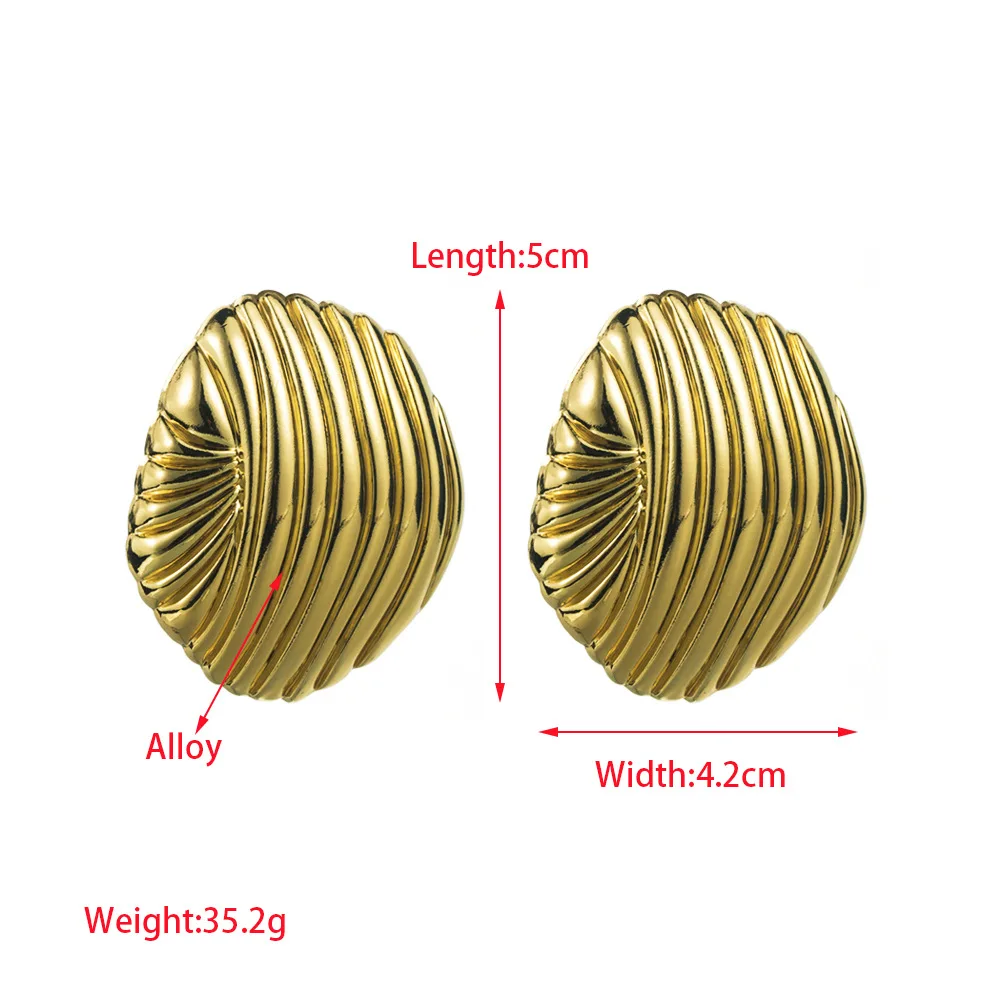 2024 New Gold Color Large Metal Shell Shape Stud Earrings for Women Party Show Y2K Punk Charm Chunky Jewelry